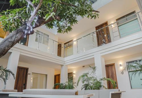 an office building with a tree in the foreground at Cartagena Royal Hotel Boutique in Cartagena de Indias