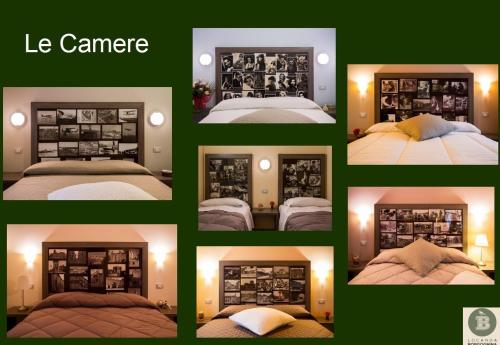 a collage of pictures of a bed in a room at Locanda Borgognina in Lucrezia