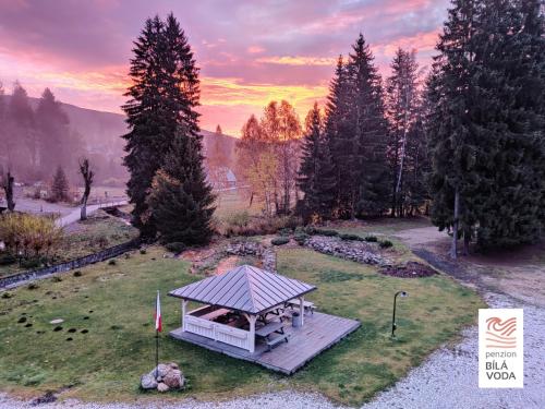 an overhead view of a gazebo in a park at Penzion Bílá voda in Harrachov