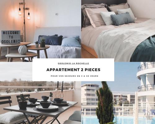 un collage d'images d'une chambre et d'un appartement dans l'établissement OSoleMio La Rochelle, à La Rochelle