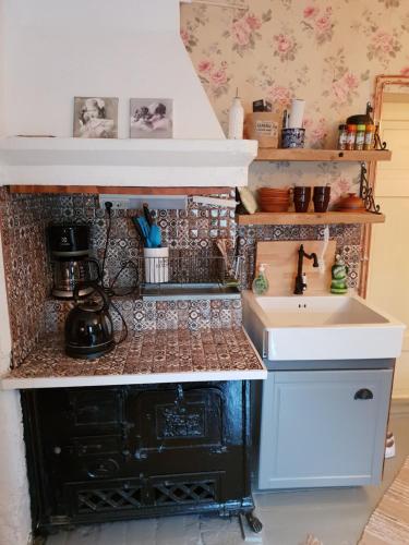 a kitchen with a sink and a counter top at Renkitupa in Raahe
