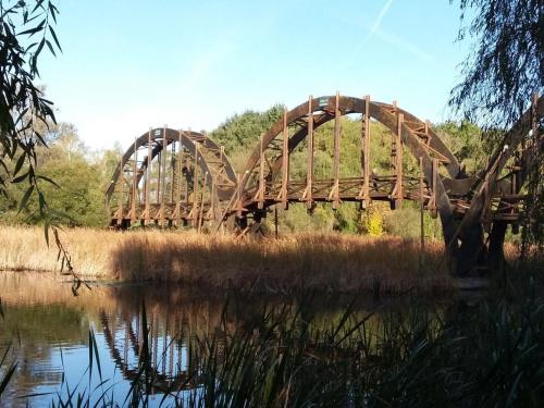 a wooden bridge over a body of water at ALPHA in Badacsonytördemic