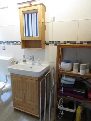 a bathroom with a sink and a toilet at FeWo Harz Haennig 1 in Wieda