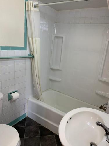 a bathroom with a tub and a sink and a toilet at Budget Inn in Belle Vernon