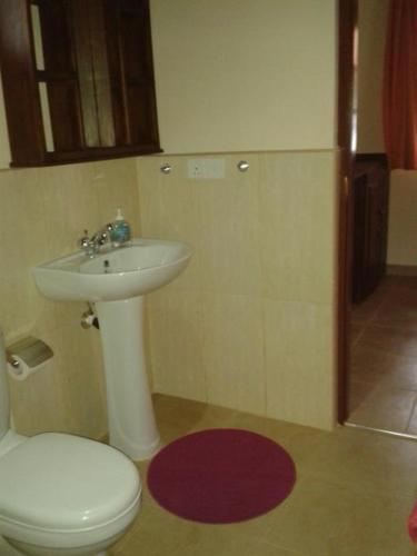 a bathroom with a white sink and a toilet at Puetz Travels Beach Resort in Wayikkal