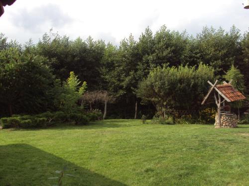 a windmill in the middle of a grass field at Wiejska Chata in Szwalk