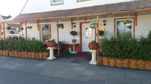 a house with potted plants on the front of it at Hotel Riede in Bremen