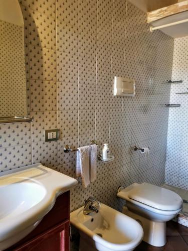a bathroom with a sink and a toilet at Villa La Quercia - Capriccioli in Abbiadori