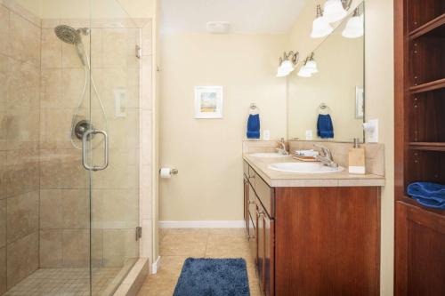 a bathroom with a sink and a shower at Lizzie Court in Portland