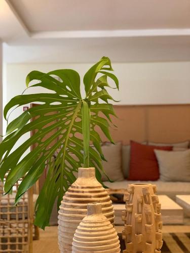 a plant in a vase sitting on a table at Marina Smir Hotel & Spa in M'diq