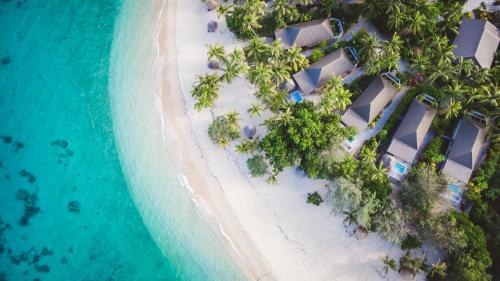 an aerial view of a beach with a resort at Paradise Cove Resort in Naukacuvu Island