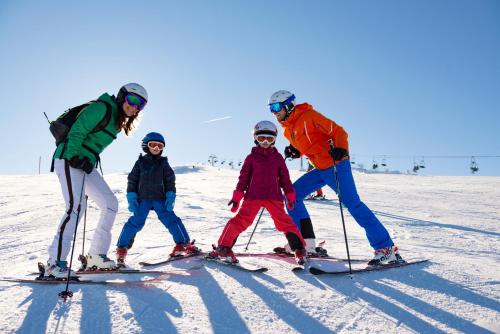 a group of people on skis in the snow at Biobauernhof und Ferienhaus Riederbauer in Rettenschöss