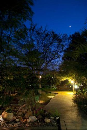 a park at night with trees and a sidewalk at Alon Bagalil in Kahal