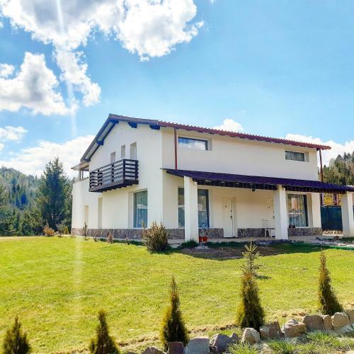 a house with a green lawn in front of it at Cabana Căsaru in Colibiţa