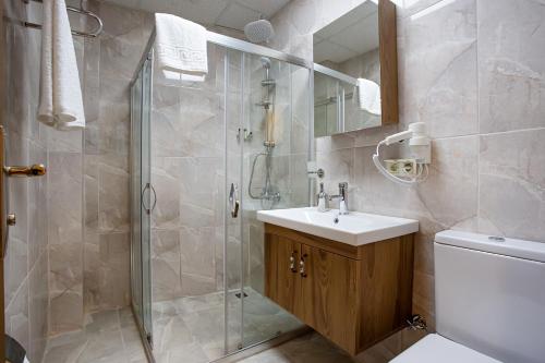 a bathroom with a shower and a sink and a toilet at West Palace in Istanbul
