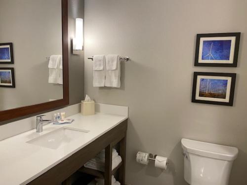 uma casa de banho com um lavatório, um WC e um espelho. em Comfort Inn em Jasper