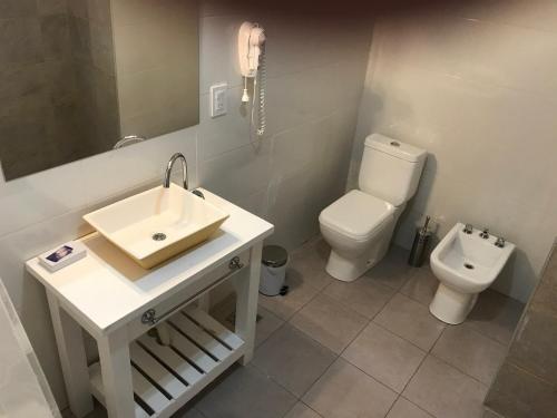 a bathroom with a sink and a toilet at DON Hotel CHIVILCOY in Chivilcoy
