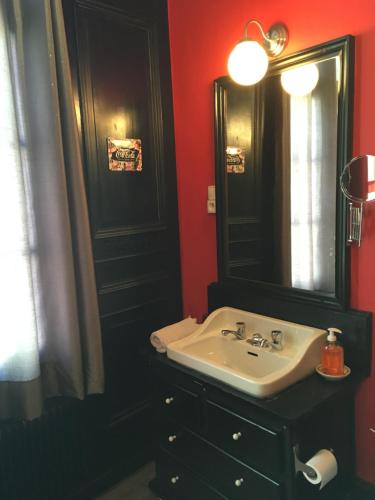 a bathroom with a sink and a mirror at La Maison Du Bulot in Fruges