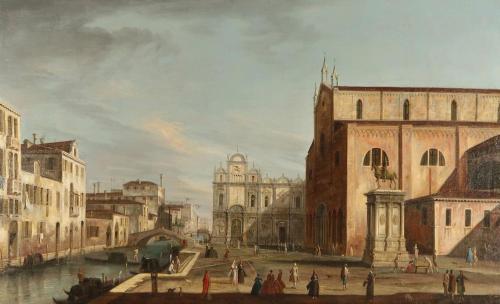 a painting of a view of a city with buildings at Casa Flavia ai Morosini - Luxury apartment with Canal View in Venice