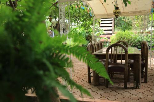 a table and chairs on a patio in a yard at El Molino Hotel Boutique in Río Verde