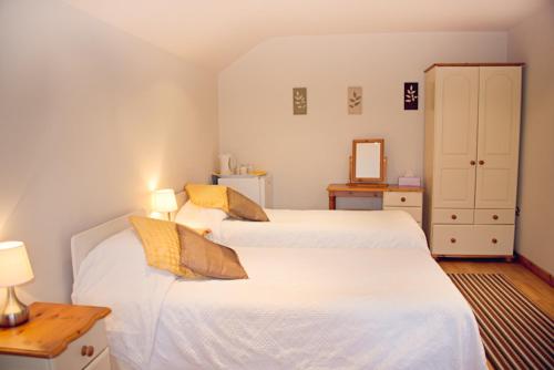 een slaapkamer met twee bedden en een ladekast bij Down Ende House Accommodation in Looe