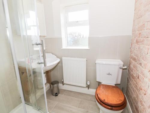 a bathroom with a toilet and a sink at 27 Borthyn in Ruthin
