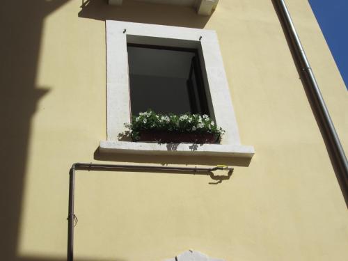 a window with a flower box on a building at B&B Regina Margherita in LʼAquila