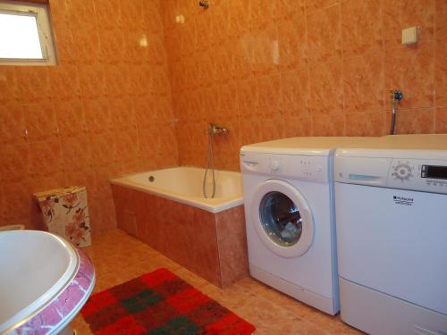 a bathroom with a washing machine and a bath tub at Apartments Villa Mićunović in Herceg-Novi