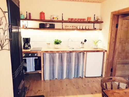 a kitchen with a sink and a counter at Kärdla Retrovisiit Saima in Kärdla