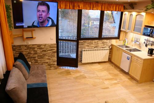a living room with a tv on the wall at Apartamenty u Łukasza in Zakopane