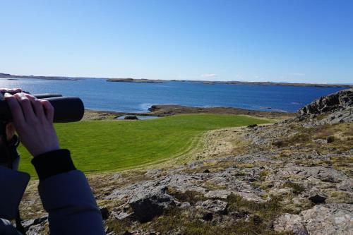 a person taking a picture of the ocean with a camera at Drangar Country Guesthouse in Drangar