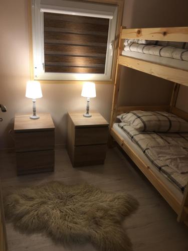 - une chambre avec 2 lits superposés et une fenêtre dans l'établissement Czeleniówka, à Solina