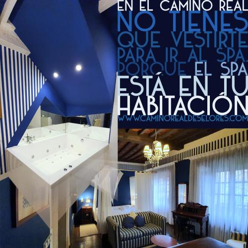 a room with a bath tub and a blue ceiling at Casona Camino Real De Selores in Selores