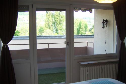 een kamer met openslaande deuren en een raam bij Ferienwohnung Sakowski in Lörrach