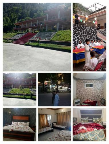 a collage of photos of people sleeping on beds at Hotel Shelton Inn in Batkarar
