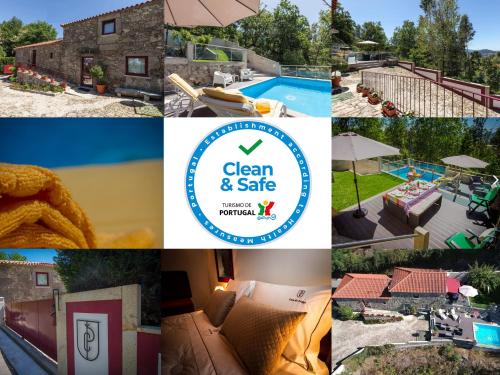 a collage of photos with a pool and a villa at Casa do Progo in Ponte de Lima