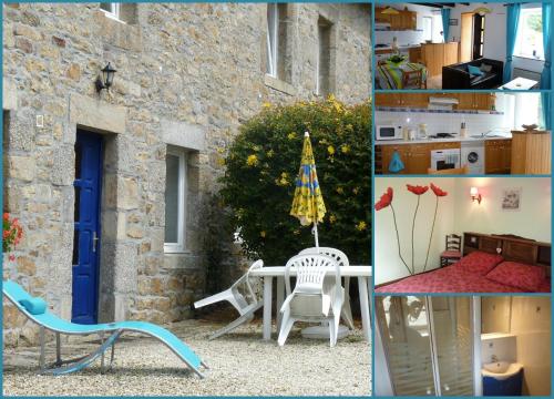 un collage de photos d'une maison avec une table et des chaises dans l'établissement Gites de la Haie, à Plouégat-Moysan