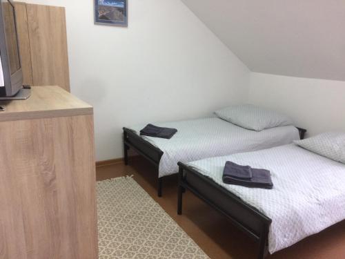 Zimmer mit 2 Einzelbetten und einem TV in der Unterkunft Ekomarina - Pokój noclegowy 1 in Angerburg