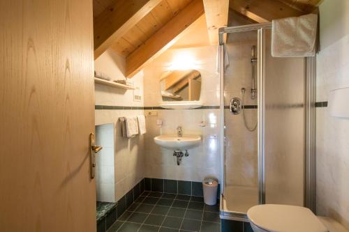 een badkamer met een douche en een wastafel bij Aria d' Prè in Badia