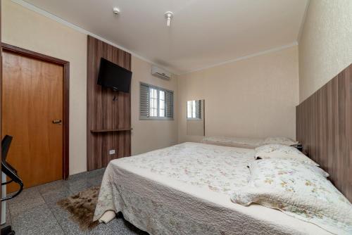 a bedroom with a large bed and a television at Solar Plaza Hotel in Fernandópolis
