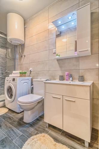 a bathroom with a toilet and a washing machine at SILVER luxury in Pula