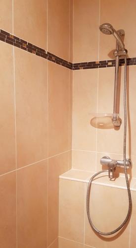 une douche avec pommeau de douche dans une salle de bain dans l'établissement Studio Naturiste 