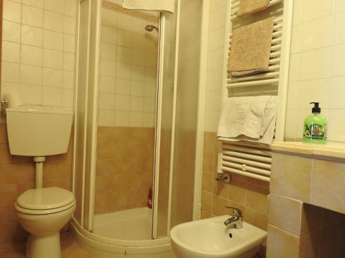 a bathroom with a shower and a toilet and a sink at Affittacamere "Nel Paese di Alice" in Borghetto di Vara