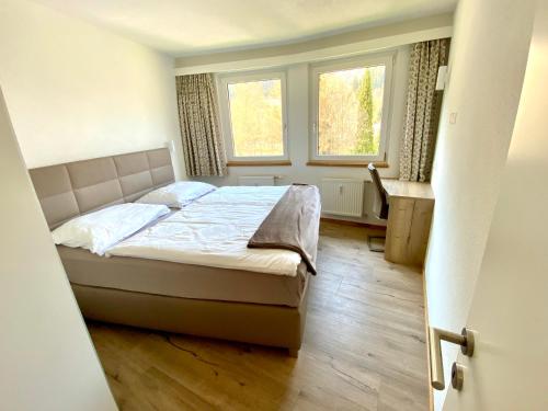 1 dormitorio con 1 cama y 2 ventanas en Loft in Wasserstrasse en Bad Kleinkirchheim