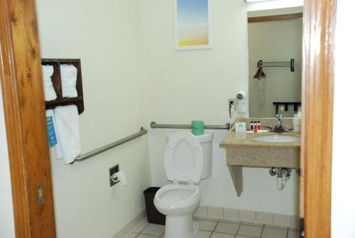 a bathroom with a toilet and a sink at Days Inn by Wyndham Dyersburg in Dyersburg