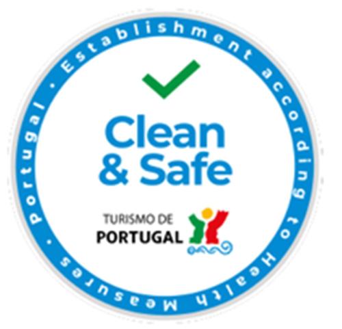 a logo for clean and safe at Altinho B&B - Quartos - Rooms - Odeceixe in Odeceixe