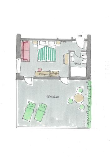 a drawing of a floor plan of a house at Hotel Paradiso Conca d'Oro in Nago-Torbole