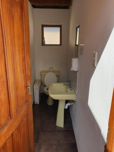 a small bathroom with a sink and a toilet at Amakaya Backpackers Travellers Accommodation in Plettenberg Bay