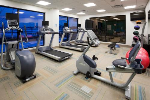 a gym with several treadmills and cardio machines at Holiday Inn Express Roseville-St. Paul by IHG in Roseville