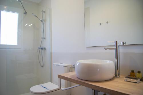 ein Bad mit einem Waschbecken, einer Dusche und einem WC in der Unterkunft LA SENIA in Jalón